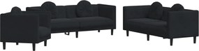 vidaXL Set de canapele cu perne, 3 piese, negru, catifea