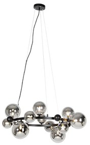 Lampă suspendată Art Deco neagră cu sticlă fumurie cu 12 lumini - David