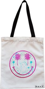 Sacosa de Panza pentru Cumparaturi, Geanta Tote, model Beach Smile, Cu fermoar, 38x34.5 cm, Alba, BEKZ®