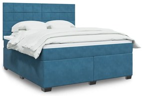vidaXL Pat box spring cu saltea, albastru, 180x200 cm, catifea