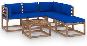 Set mobilier gradina din paleti cu perne, 6 piese, pin tratat Albastru, 2x colt + 2x mijloc + 2x masa, 1