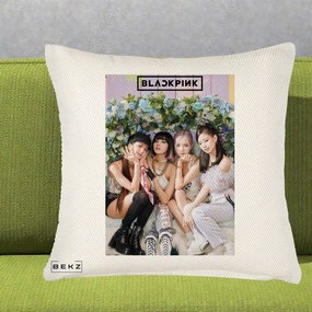 Perna Personalizata K-pop BLACKPINK Foto Grup, 40x40 cm, Crem Reliefat, Husa Detasabila, Perna Inclusa, BEKZ®
