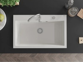 Mexen Elix chiuvetă de bucătărie din granit cu 1 compartiment 800 x 500 mm, alb, sifon crom - 6527801005-20