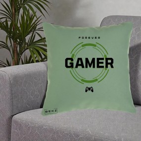 Perna Personalizata Forever Gamer, 40x40 cm, Verde, Husa Detasabila, Perna Inclusa, BEKZ®