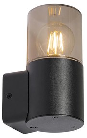 Aplică modernă de perete pentru exterior neagră cu abajur fumurie IP44 - Odense