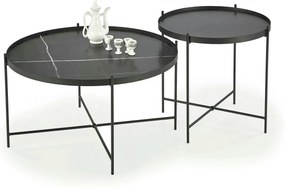 Set 2 masute cafea JULIETA, negru cu efect de marmura/negru