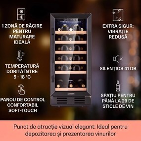 Klarstein Vinovilla 29 Frigider de vin încorporabil 81 l / 29 sticle 1 zonă ușă din sticlă inox