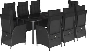 vidaXL Set mobilier de grădină cu perne, 9 piese, negru, poliratan