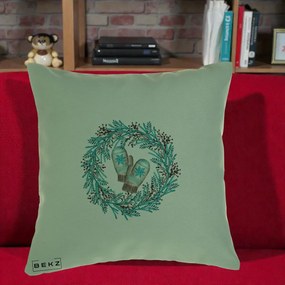 Perna Decorativa Coroana Turcoaz cu Manusi, 40x40 cm, Verde, Husa Detasabila, Perna Inclusa, BEKZ®