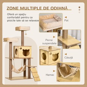 PawHut Ansamblu de joacă pentru pisici, cu hamac, paturi moi și stâlpi de zgâriat din sisal | Aosom Romania
