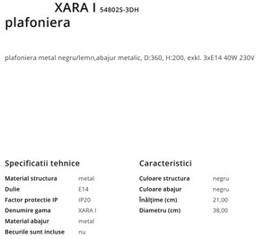 Plafoniera moderna cu 3 spoturi XARA I negru/lemn