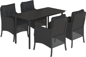 vidaXL Set mobilier de grădină cu perne, 5 piese, negru, poliratan