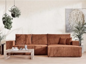 Colțar arămiu extensibil/cu spațiu de depozitare cu tapițerie din chenille (cu colț pe partea dreaptă/cu șezlong) Maze – Maison de Rêve