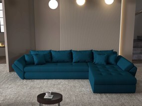 Colțar extensibil dumonde cu ladă de depozitare si sezut confortabil din spuma high-density, Loana XL Enjoy Petrol II 335x185 cm