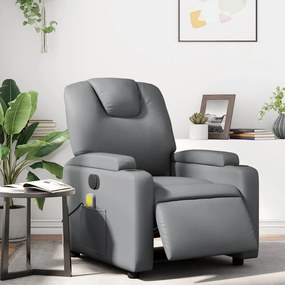 vidaXL Fotoliu de masaj electric rabatabil, gri, piele ecologică