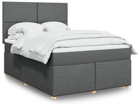 vidaXL Pat box spring cu saltea, gri închis, 140x200 cm, textil