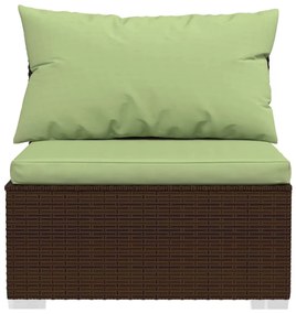 Set mobilier de gradina cu perne, 12 piese, maro, poliratan maro si verde, 2x colt + 10x mijloc, 1