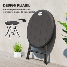 Outsunny Masă de Grădină, rotundă, pliabilă, pentru 4 persoane, efect lemn, oțel+plastic, gri închis, 80 x 80 x 73 cm | Aosom Romania