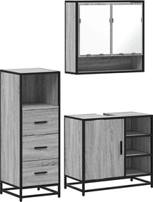 vidaXL Set mobilier de baie, 3 piese, gri sonoma, lemn prelucrat
