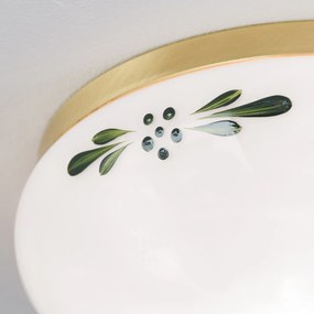 Plafoniera clasica Landhaus 21cm alama satin/ sticla opal decor verde