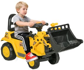 HOMCOM Excavator pentru Copii cu Cupă, Spătar și Spațiu de Depozitare Ascuns, Buldozer de Jucărie în PP și ABS, 80x26.5x39 cm, Galben și Negru | Aosom Romania