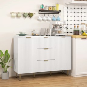 HOMCOM Dulap de Depozitare pentru Bucatarie cu 3 Sertare, Rafturi Reglabile și Picioare Metalice, 120x40x89,5 cm, Alb | Aosom Romania