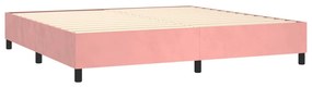 Pat box spring cu saltea, roz, 200x200 cm, catifea Roz, 200 x 200 cm, Culoare unica si cuie de tapiterie