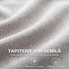 HOMCOM Canapea 3 Locuri cu Șezut Larg și Tapițerie Chenille, Spumă, 244x95x70 cm, Gri Deschis | Aosom Romania