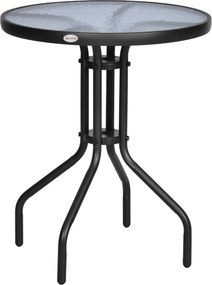Outsunny Masă Rotundă de Grădină cu Blat din Sticlă Securizată, Φ60x70 cm, Negru | Aosom Romania