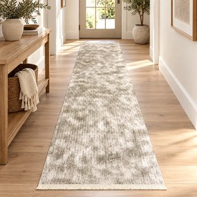 Traversă hol antiderapantă, 80x300 cm, Welsoft, model abstract, bej-taupe, TRV4212