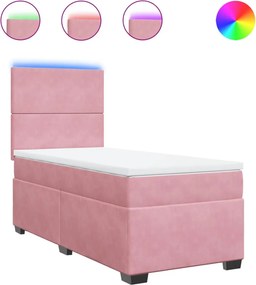 vidaXL Pat box spring cu saltea, roz, 90x200 cm, catifea