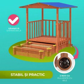 Groapa cu nisip cu verandă SUNNY, 130x130x143cm, maro/albastră Jurhan