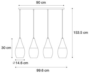 Lampă modernă suspendată neagră cu sticlă opalescentă 4 lumini - Drop