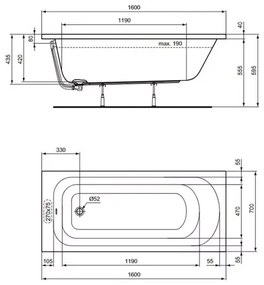 Cada dreptunghiulara Ideal Standard Simplicity 160x70 cm