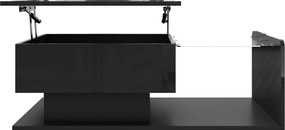 Masă de cafea cu înălțime reglabilă, cu sticlă și bandă LED, 100x50x33/47,5 cm, Negru