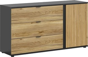 Comoda LUEN, stejar/negru, PAL laminat, 144x40x77 cm