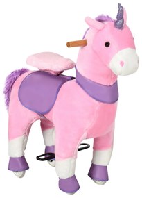 Balansoar pentru copii, design unicorn cu roti pentru 3-6 ani 70 x 32 x 87 cm Roz HOMCOM | Aosom RO
