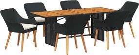 vidaXL Set de masă pentru grădină cu pernă 7 pcs Negru poliratan