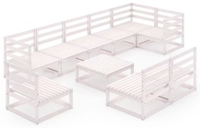 Set mobilier de gradina, 10 piese, alb, lemn masiv de pin Alb, 1, nu