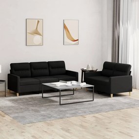 3201604 vidaXL Set de canapele cu perne, 2 piese, negru, textil