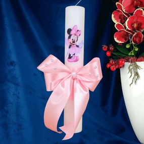 Lumanare botez decorata Zana roz 7 cm, 35 cm