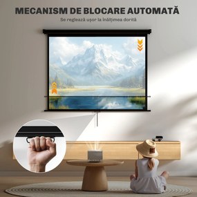 HOMCOM Ecran de Proiecție 84", Format 4:3, Unghi de 160° și Montare pe Tavan sau Perete, Negru | Aosom Romania