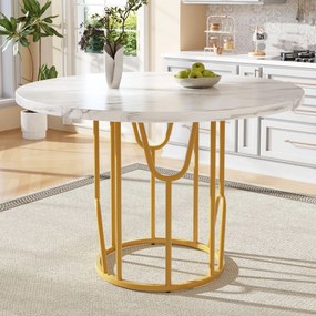 Masă rotundă pentru 4 persoane, Alb+Auriu | Aosom Romania