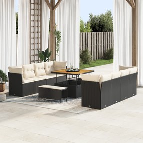 vidaXL Set de canapele pentru grădină cu pernă 11 pcs negru și crem