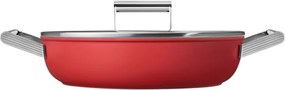 Oală joasă cu capac Smeg CKFD2811RDM, 28 cm, 3,7 l, acoperire antiaderentă cu 3 straturi, rezistentă la cuptor până la 250 °C, fără PFAS, compatibilă cu plitele cu inducție, roșie