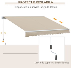 Outsunny Copertină pentru Exterior, Copertină Rulantă pentru Uși și Ferestre cu Deschidere cu Manivelă, 360x250 cm, Cremă | Aosom Romania