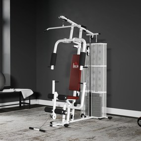 HOMCOM Stație Fitness Multifuncțională cu 4 Perne din Oțel și PU Alb | Aosom Romania