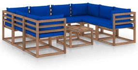 Set mobilier de gradina cu perne albastre, 9 piese Albastru, 4x colt + 4x mijloc + masa, 1