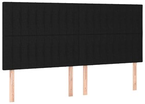 Pat cu arcuri, saltea si LED, negru, 160x200 cm, textil Negru, 160 x 200 cm, Benzi verticale