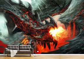 Tapet Premium Canvas - Dragonul si flacara abstract